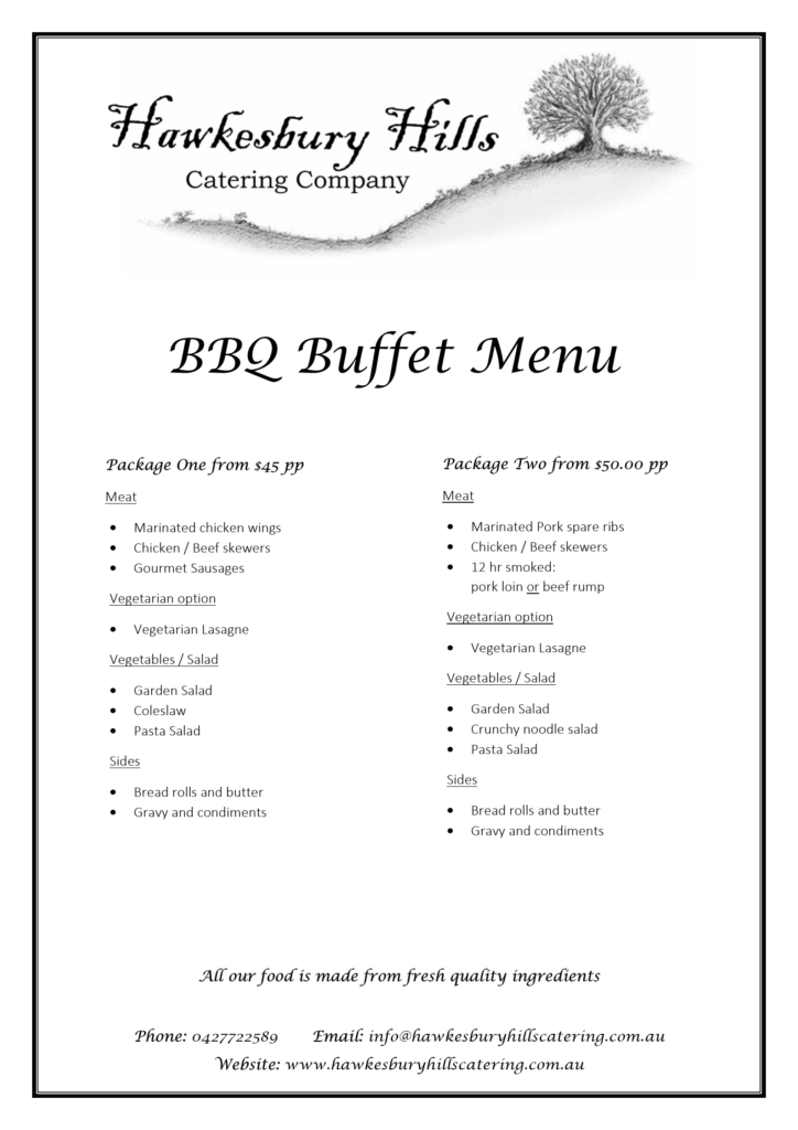 Hawkesbury Hills Catering Company - BBQ Buffet Menu